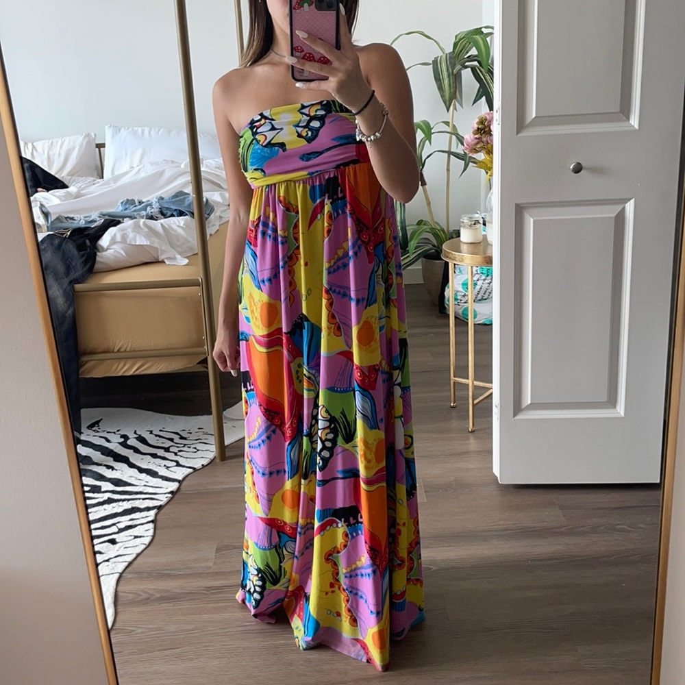 Colorful Patterned Strapless Maxi Dress ♡